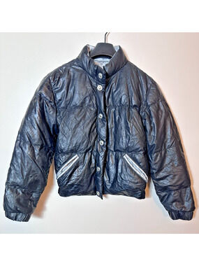 VERSACE V2 Puffer‎ Quilted Coat Black Vintage XK1706 Goose Zip Size IT 42 US 6